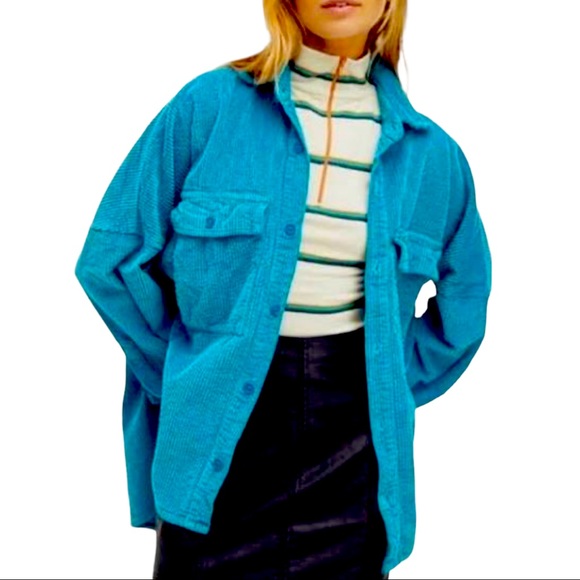 New CP Shades x Free People Teal Oversized Corduroy Buttondown Top / Jacket USA - Picture 1 of 3